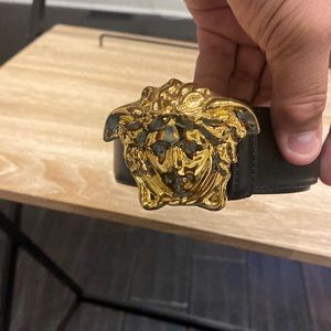 Versace belt size 38 black leather and gold